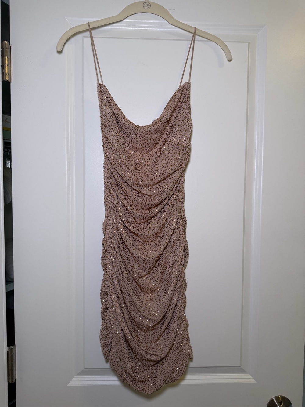 BABY BOO Women's Ruched Cowl Neck Sequin Slip Dress